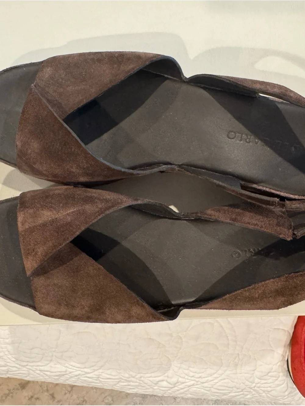 Del Carlo Brown Suede Platform Slingback Sandals